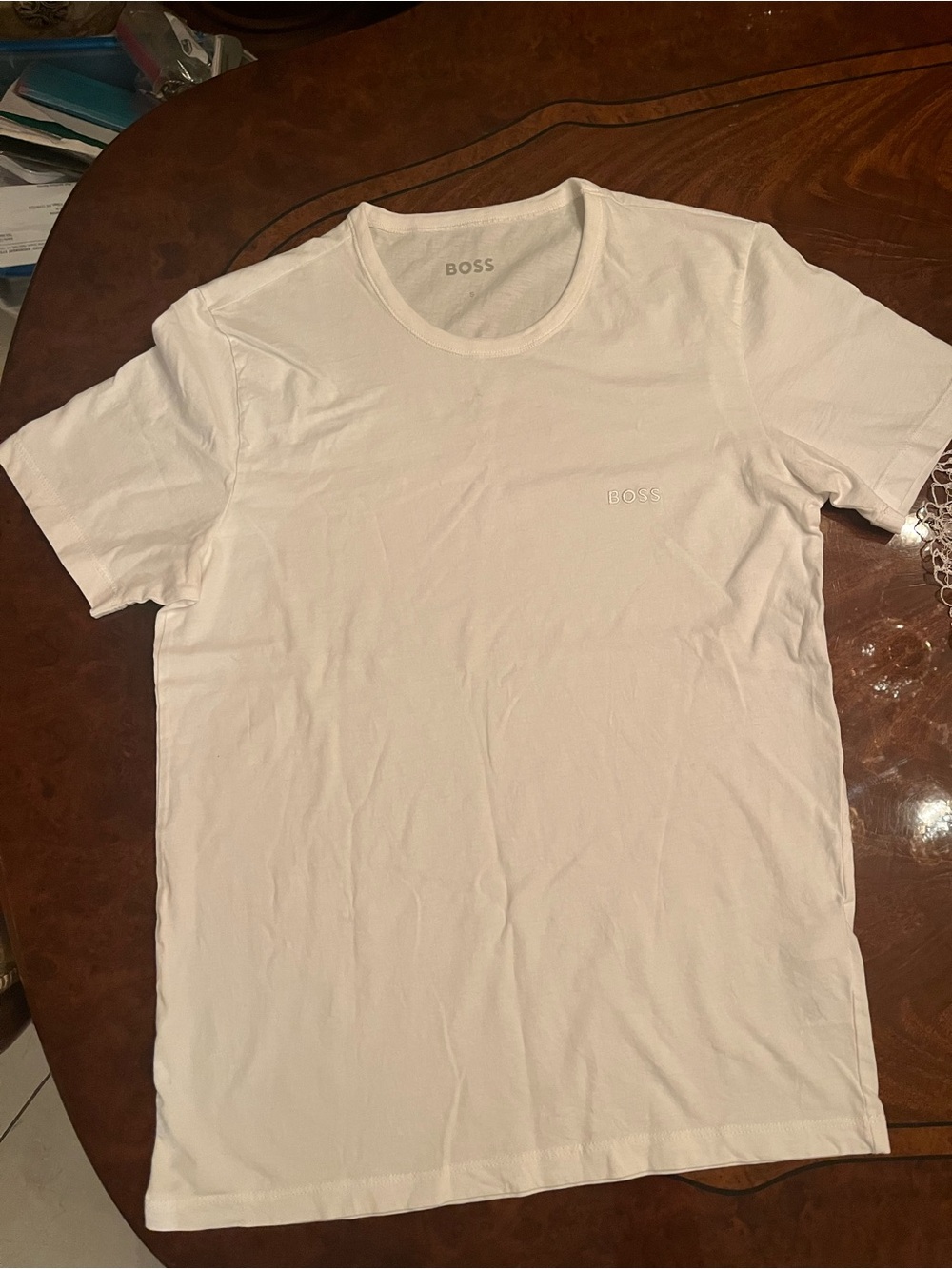 BOSS Men's White Crew Neck Short Sleeve Tee